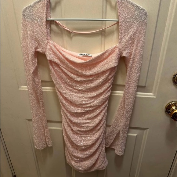 Lucy in the Sky Shimmering Pink Long Sleeve Dress - Picture 1 of 3